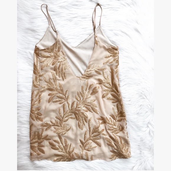 Show Me Your Mumu Gold Metallic Leaf Print Dress - Picture 2 of 8